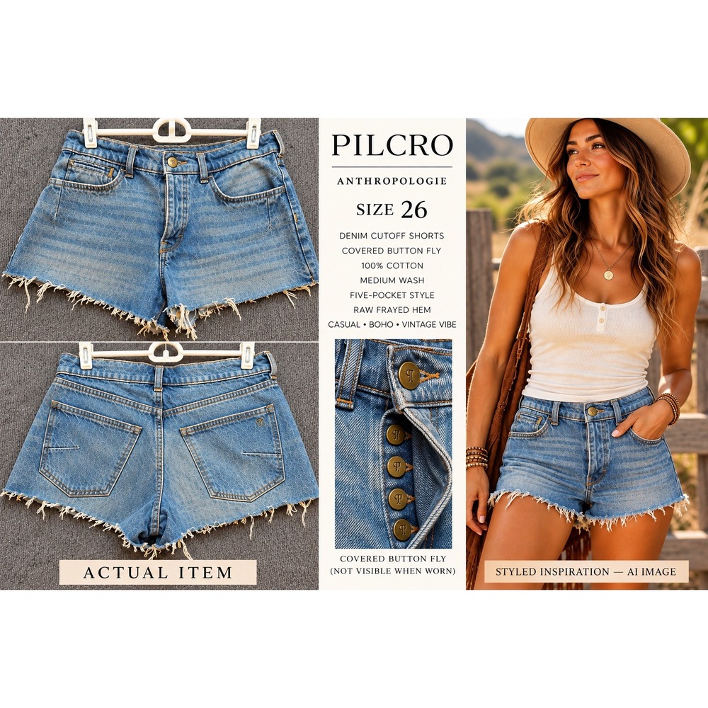 Pilcro Denim Cutoff Shorts Womens High Rise Button Fly Blue 26 Excellent Boho
